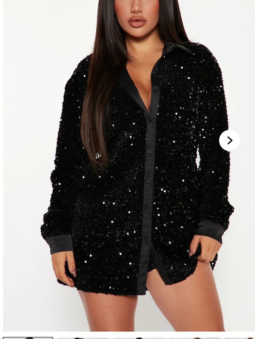 Fashion Nova Black Sequin Button Down Shirt Dress XL Worn Once